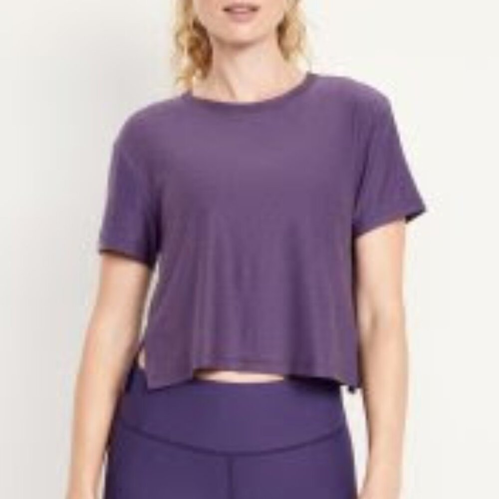 Old Navy Cloud Motion Cropped Athletic Gym Short Sleeve Tee T-Shirt Purple Large